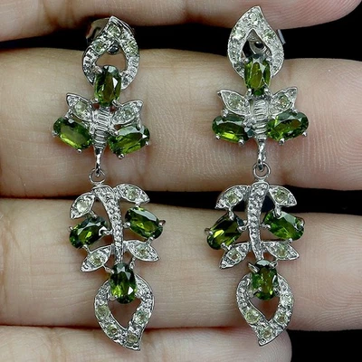 Pendientes de plata de ley 925 ovalados cromo diopsido 5x3 mm peridoto piedras preciosas joyería Foto 1 de 4
