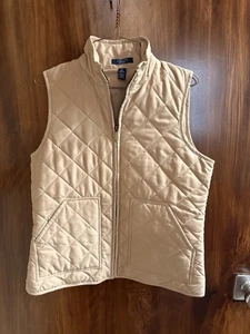 Chaps Vest Women’s Quilted  Zip Up Tan Size Small Pockets - Picture 1 of 6