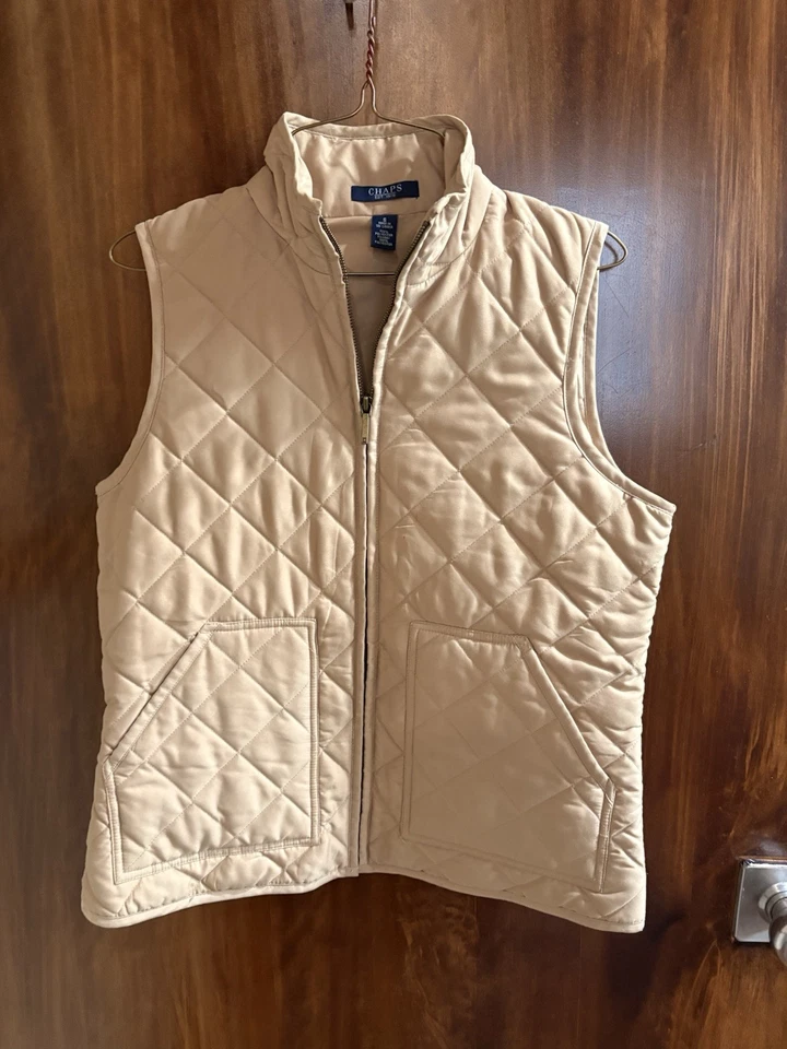 Chaps Vest Women’s Quilted  Zip Up Tan Size Small Pockets - Image 1 of 4