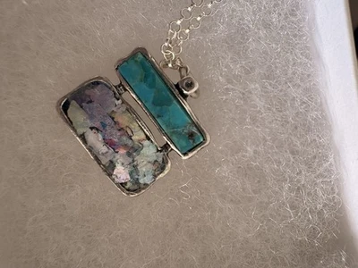 New Silpada 'Dreams Possible' Silver Roman Glass Turquoise Necklace Ocean Blue - Image 1 of 4