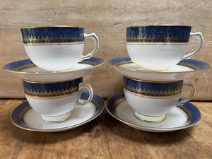 Tazze da tè e piattini vintage 'Pianta Toscana' x 4, design cobalto e dorato. - Foto 1 di 18