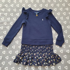 Polo Ralph Lauren Girls Sz 7 Long Sleeve Floral Fleece Sweatshirt Dress Blue - Picture 1 of 15