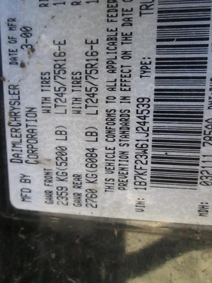 Chassi ECM Body Control BCM Fits 98 01-02 DODGE 2500 PICKUP 30656463 - Imagem 1 de 4