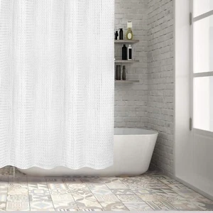 Semi-Sheer White Waffle Shower Curtain 72" x 72" - Luxurious Bathroom Upgrade - Picture 1 of 11