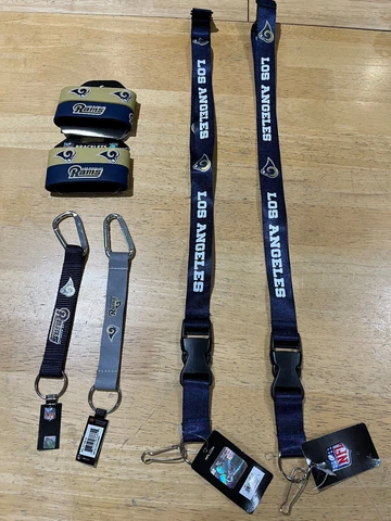 Lot of 6 NFL LOS ANGELES RAMS  Lanyards + Bracelets + Key Strap/Carabiners Cover