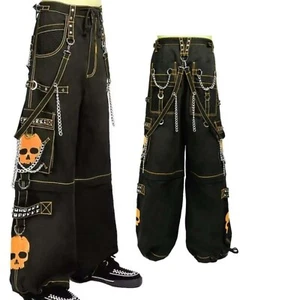 Pantalones góticos para hombre hilos reflectantes Pent negros punk hebilla cremalleras cadena pantalones - Imagen 1 de 2