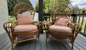 Vintage Mid Century Peacock Back Ficks Reed Chair Set, Rattan, Bamboo, 60s,70s - Picture 1 of 8