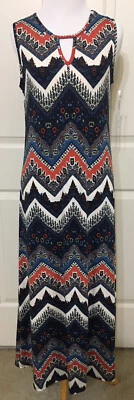 NWT Tiana B size PM blue beige rust sleeveless slinky maxi dress women's - Image 1 of 4