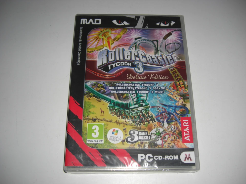 ROLLERCOASTER TYCOON 3 DELUXE EDITION Pc MAD inc WILD & SOAKED Add-ons - NEW - Image 1 of 1