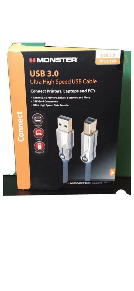 Monster  USB 3.0 Ultra High Speed Cable, Connect Printers, Laptops, & PC's - Image 1 of 1