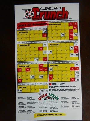 2001-02 Cleveland Crunch MISL(主要室内足球联赛)磁铁时间表 — 第 1/4 张图片