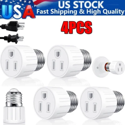 4Pcs E26/ E27 Light Bulb Outlet Adapter 2/3 Prong Light Socket to Plug Adapter - Image 1 of 4
