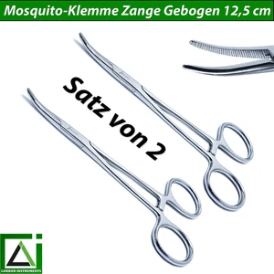 X2 Arterienklemme Kelly Mosquito Klemme Zange Hakenlöser 12,5 cm Gefäß Gebogen - Picture 1 of 6