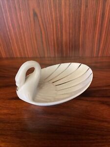 White Porcelain Swan Soap Dish With Gold Detail See Photos