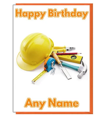 Personalised Builder's Helmet And Tool Birthday Card - Dad Brother Son Boy Uncle - Image 1 of 4