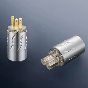 Pair Viborg Pure Copper Gold Plated US AC Power Plug Hifi Audio Power Connector - Picture 1 of 4