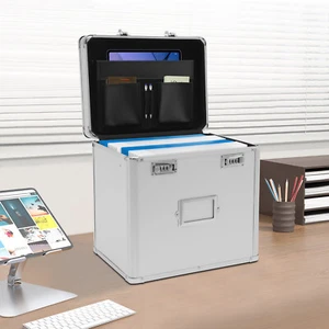 Metal File Box Storage Chest Cabinet Lockable Security Shelf Garage Home/Office - Picture 1 of 12