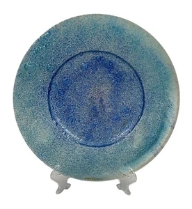 JUNE EMMINO Signed Art Glass Plate Light Dark Blue Bubbles Diameter 30 cm - Picture 1 of 7