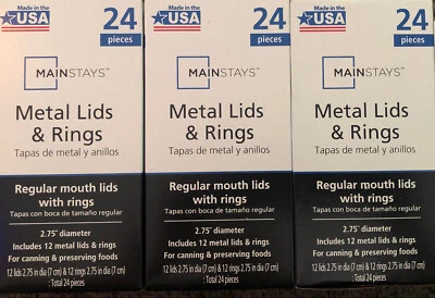 🆕 3 Cajas✖️12 Bandas de Conservas Mainstays ➕ Tapas Anillos Tarros Tamaño Regular 72 Piezas Foto 1 de 4