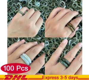 Lote de 100 piezas de anillo de jadeíta birmano sin tratar surtidos tamaños y colores jade natural - Imagen 1 de 6