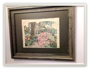 Handstitchd Comp Cross-stitch w mat & frame, Country. Relisted newly stretched - Picture 1 of 13
