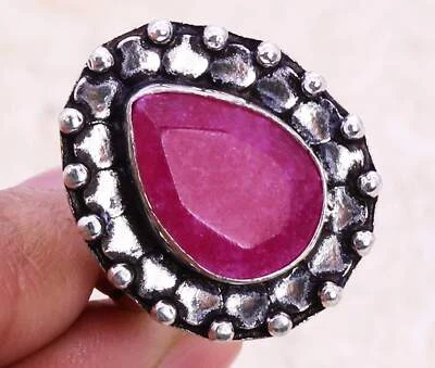 Simulated Ruby 925 Silver Plated Handmade Ring of US Size 6 Ethnic - Image 1 of 3