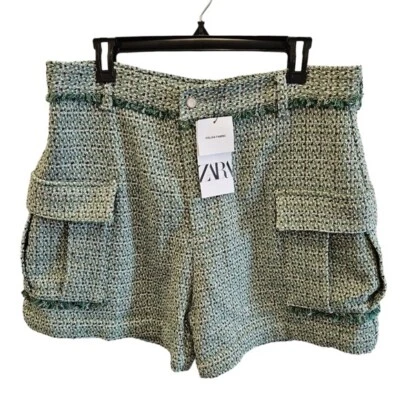 Pantalones Cortos Zara Verde Tweed Tela Italiana Flecos Talla 32 Mujer NUEVO Foto 1 de 4