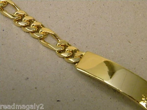 Große Herren Gelbgold plattiert glatt ID Armband Figarokette 8,5 Zoll lang - Bild 1 von 8