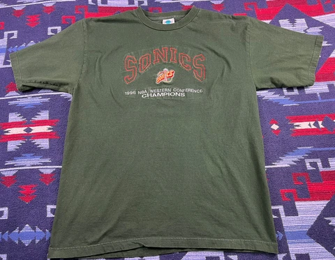 Vtg 90s Seattle Sonics 1996 NBA Playoffs Western Conference Champions Shirt XXL Cover