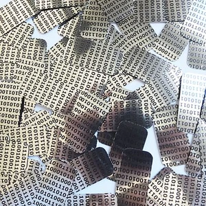 Sequin Rectangle 1.5" Black Silver Binary Tech Code Print Out Metallic - Picture 1 of 1