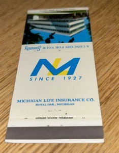 Copertina libro fiammiferi vintage MICHIGAN ASSICURAZIONE SULLA VITA CO. Royal Oak Michigan - Foto 1 di 3