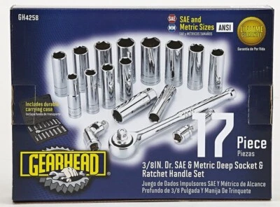 GearHead 17-Piece Deep Socket Set 3/8" Drive SAE & MM Universal and Extension - Image 1 of 4