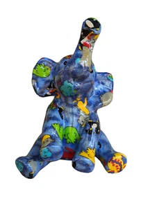 La Vie? Sitting Elephant Ceramic Figurine Patchwork Decoupage Piggy Bank - Picture 1 of 4