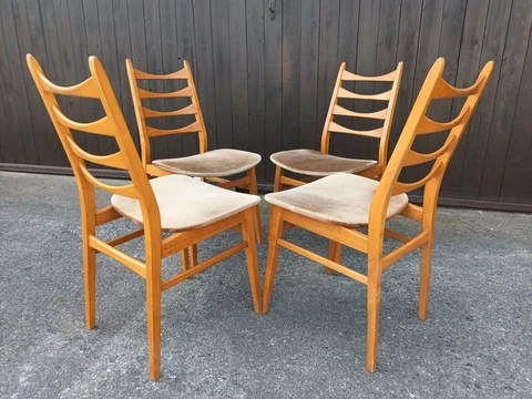 4x Dining Room Chairs Vintage Designer Chair Wood 60er Mid Century Danish 60s 7 Cover