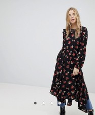 miss selfridge tiered maxi dress with lace detail in black