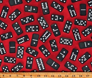 Cotton Dominos Playing Tools Game Pieces Games Red Fabric Print by Yard D672.95 - Picture 1 of 1