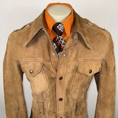 De Colección Años 60 70 Gamuza Cuero Chaqueta Gabardina Ocio Disco Mod Hippie Para Hombres 42 Foto 1 de 4