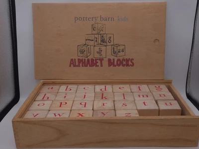 Pottery Barn Kids - 26 Solid Wood Alphabet Blocks in Case - Complete Set - Image 1 of 4