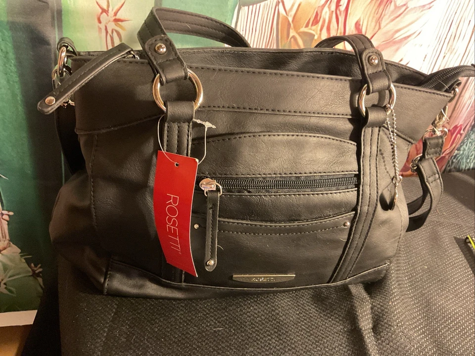 Bolso de Mano Rosetti Lynn Bolso de Hombro Negro Nuevo con Etiquetas Cuero Sintético 6 Bolsillos Cremallera Foto 1 de 4