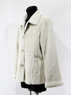 Faux-Lederjacke warm wie Velourleder gefüttert Webpelz Knopf off white Gr. 46 - Bild 1 von 4