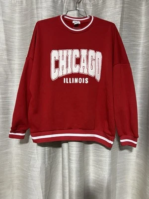 Rue 21-Rojo/Blanco Borde a Rayas/Blanco”CHICAGO ILLINOIS” Sudadera Cuello Redondo-Talla. S Foto 1 de 4
