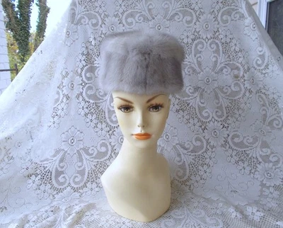 Vintage Light Gray Mink Fur Pillbox Hat 20" Beautiful - Image 1 of 4