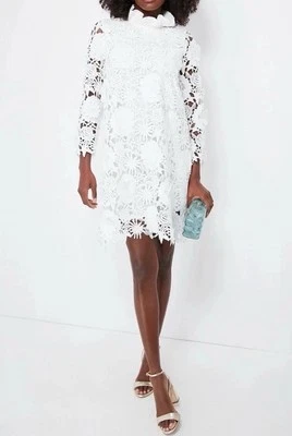 TUCKERNUCK White Daphne Guipure Lace 3/4 Sleeve Mini Dress Bow Sz XS - Image 1 of 4