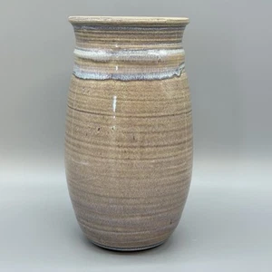 Studio Pottery Handmade Stoneware Vase Utensil Holder Art Brown Purple Blue 8” - Picture 1 of 8