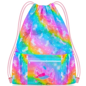 Drawstring Backpack for Kids, Girls Mesh Beach Bag for Swimming, Large Size G... - Picture 1 of 9