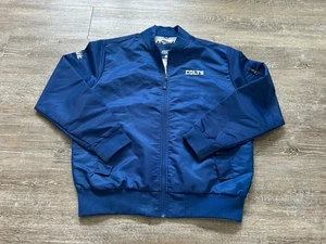 Modern Indianapolis Colts Satin Bomber Jacket Blue NFL Lined Snap Button Large - Picture 1 of 7