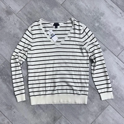 Suéter Tommy Hilfiger Mujer XL Rayas Pima Mezcla Algodón Cuello en V Manga Larga Foto 1 de 4