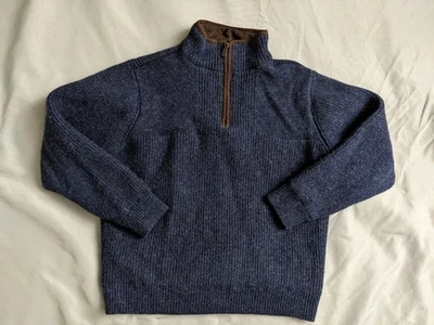 L.L. Bean Sweater Mens Size S Blue Merino Lambs Wool Waterfowl 1/4 Zip Lined - Image 1 of 4