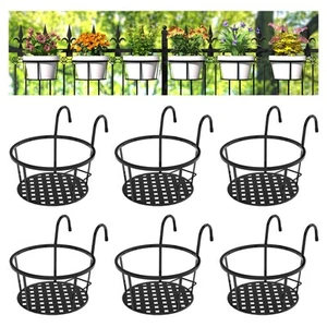 Iron Hanging Plant Holder Over The Rail Metal Fence Planters, Hanging Bucket ... - Picture 1 of 7