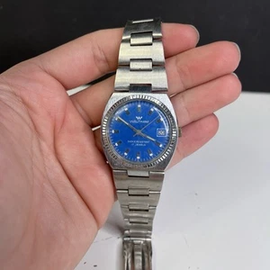 Vintage Waltham Datum Uhr blaues Zifferblatt stoßfest PUW 661S - FUNKTIONIERT aber LESEN - Bild 1 von 16